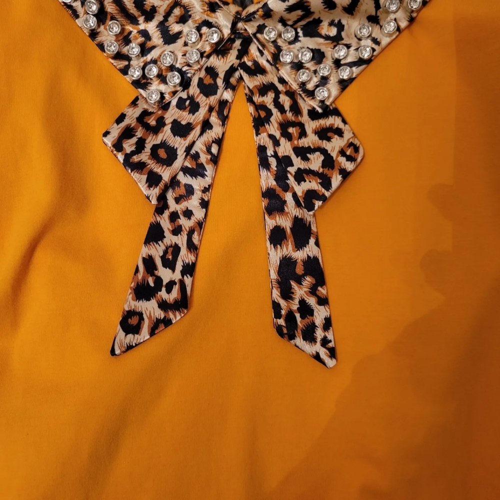 Mustard bling cheetah collar dress